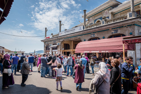 People walk at Buyukada (big island) pier.The island is one of four islands named Princes Islands in the Sea of Marmara, near Istanbul, Turkey.20 May 2017.のeditorial素材