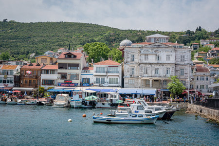 Pier of Burgazada island from the sea.The island is one of four islands named Princes Islands in the Sea of Marmara, near Istanbul, Turkey.20 May 2017のeditorial素材