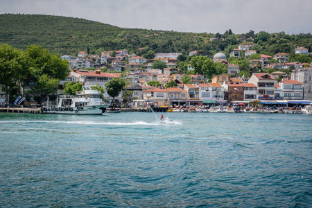 View of Burgazada island from the sea.The island is one of four islands named Princes Islands in the Sea of Marmara, near Istanbul, Turkey.20 May 2017のeditorial素材