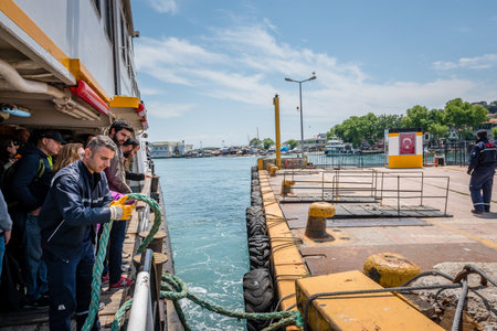 Unidentified People go by ferry through Marmara sea to Princes islands in Istanbul, Turkey.20 May 2017のeditorial素材
