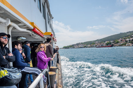 Unidentified People go by ferry through Marmara sea to Princes islands in Istanbul, Turkey.20 May 2017のeditorial素材