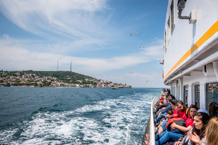 Unidentified People go by ferry through Marmara sea to Princes islands in Istanbul, Turkey.20 May 2017のeditorial素材