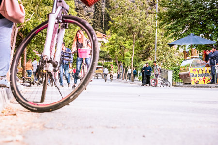 Coach or Horse carriage with tourists at Buyukada (meaning "Big Island" in English) or Prince Island.Buyuk ada is famous for beautiful streets and phaeton tour in Istanbul,Turkey.20 May 2017のeditorial素材