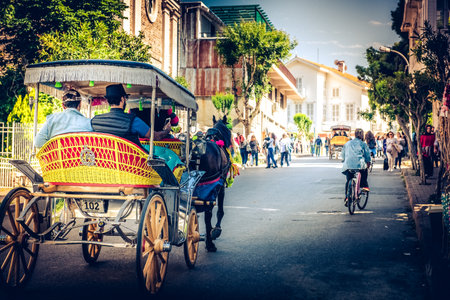 Coach or Horse carriage with tourists at Buyukada (meaning "Big Island" in English) or Prince Island.Buyuk ada is famous for beautiful streets and phaeton tour in Istanbul,Turkey.20 May 2017のeditorial素材