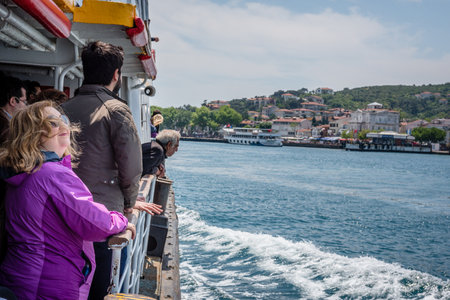 Unidentified People go by ferry through Marmara sea to Princes islands in Istanbul, Turkey.20 May 2017のeditorial素材