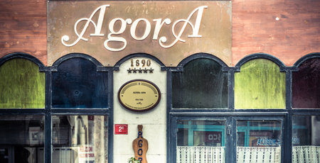 Retro, vintage view of Agora Tavern,Bar building in Balat.ISTANBUL, TURKEY - May 6, 2017:のeditorial素材