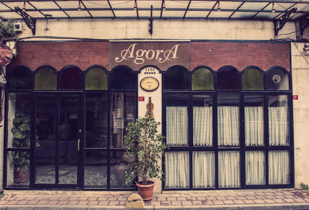 Retro, vintage view of Agora Tavern,Bar building in Balat.ISTANBUL, TURKEY - May 6, 2017:のeditorial素材