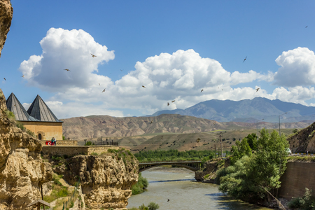Exterior view of Mengujek Ghazi's tomb,Sultan Melih, and Firat River (Euphrates) in Kemah,Erzincan,Turkey.08 June 2014の写真素材