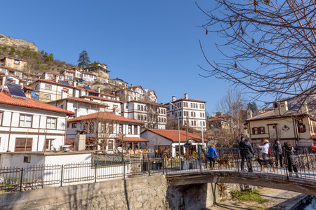 Unidentified people visit and explore Traditional, old and historical Anatolia houses in Tarakli historic district in Sakarya Turkey.27 January 2018のeditorial素材