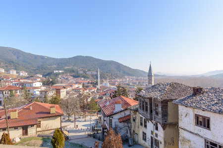 High Resolution panoramic View of  Traditional, old and historical Anatolia houses in Tarakli historic district in Sakarya Turkey.27 January 2018のeditorial素材