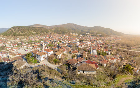 High Resolution panoramic View of  Traditional, old and historical Anatolia houses in Tarakli historic district in Sakarya Turkey.27 January 2018のeditorial素材