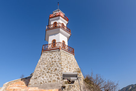 View of  Historical victory tower on hill at top of Goynuk  town in Bolu ,Turkey.27 January 2018のeditorial素材
