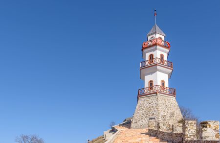 View of  Historical victory tower on hill at top of Goynuk  town in Bolu ,Turkey.27 January 2018の写真素材