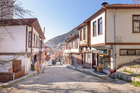 Unidentified people visit and explore Traditional, old and historical Anatolia houses in Tarakli historic district in Sakarya Turkey.27 January 2018のeditorial素材