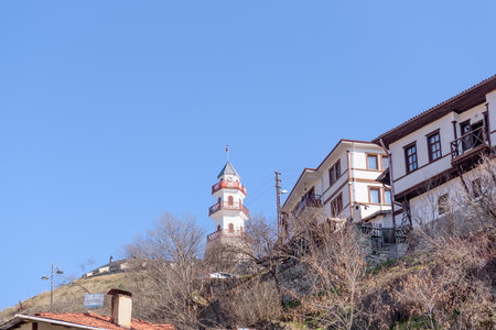 View of  Historical victory tower on hill at top of Goynuk  town in Bolu ,Turkey.27 January 2018のeditorial素材