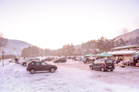 People visit and explore Abant lake in Golcuk National Park in Bolu,Turkey.27 January 2018のeditorial素材