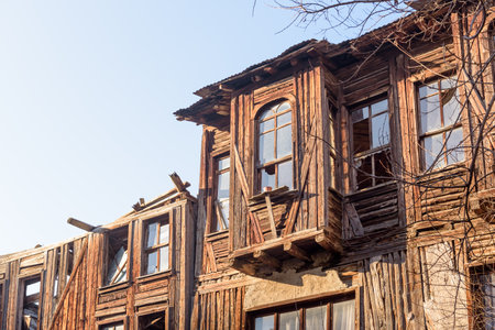 View of Traditional, old and historical Anatolia houses in Mudurnu historic district in Bolu Turkey.27 January 2018のeditorial素材