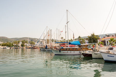 View of Marine with luxury yachts and sail yachts in Bodrum harbor.Bodrum,Turkey.23 August 2017.の写真素材