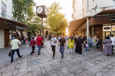 Unidentified people visit and explore traditional old stone street of Gaziantep city.Gaziantep.Turkey.03 September 2016のeditorial素材