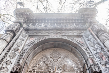 Exterior view of Ciragan Palace door at Ciragan Street, a former Ottoman palace located in Besiktas,Istanbul,Turkey.03 January 2018のeditorial素材
