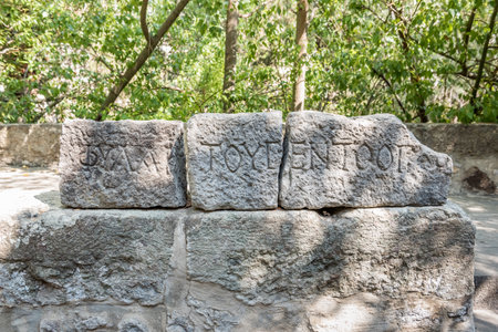Detail of an ancient Roman marble block in Castle of St. Peter or Bodrum Castle, Turkey.のeditorial素材
