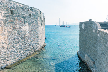 View of ancient old Castle of St. Peter or Bodrum Castle in Bodrum,Turkey.のeditorial素材
