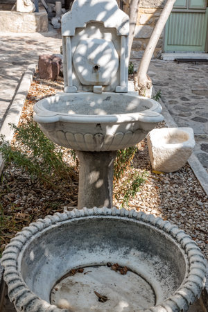 Detail of an ancient Roman washbasin in Castle of St. Peter or Bodrum Castle, Turkey.のeditorial素材