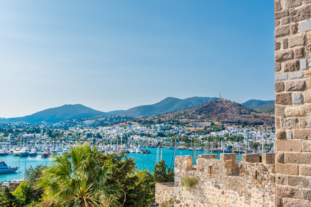 Aerial view of  Bodrum Marine with yachts from top of St. Peter Castle or Bodrum Castle in Turkey.
の写真素材