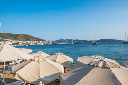 Unidentified people  swim and enjoy at beach in Bodrum, Turkey.23 August 2017
のeditorial素材