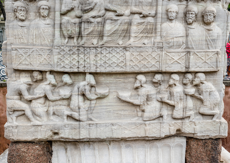 Close detailed view of Obelisk of Theodosius or Egyptian Obelisk in ancient Hippodrome near Sultanahmet,Blue Mosque in Istanbul, Turkeyの写真素材