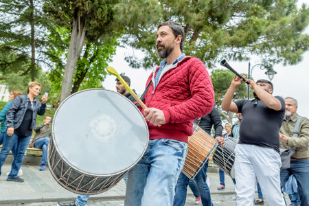 Unidentified Turkish men perform Zurna(clarion) and drumat Hidirellez Festival.It means arrival of...