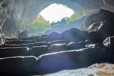 View of Virgin Mary Church built by St. Paulus from inside of cave of Chasm of Heaven in Silifke district.Mersin Turkeyの写真素材