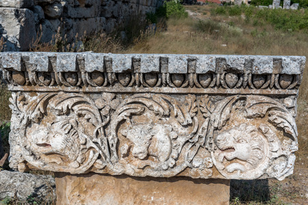 Marble relief at Uzuncaburc Ancient city located in Uzuncaburc,Silifke,Mersin,Turkey.
の写真素材