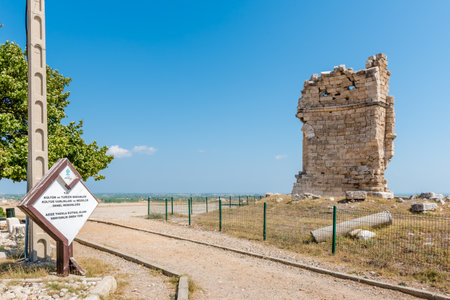 Exterior view of Great Basilica at Aya Tekla underground cave Church also known as Saint Aya Thecla or Aya Thekla, is ruined historic church located in Silifke,Mersin,Turkey.のeditorial素材