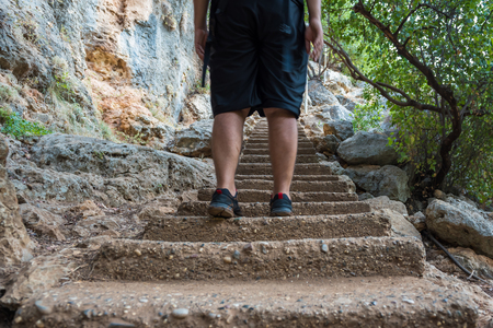 Stone slippery stairs towards cave of Chasm of Heaven in Silifke district, Mersin Turkeyの写真素材