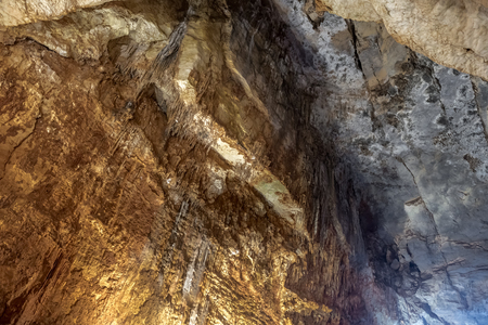 Deep inside view of cave of Chasm of Heaven in Silifke district.Mersin Turkeyの写真素材