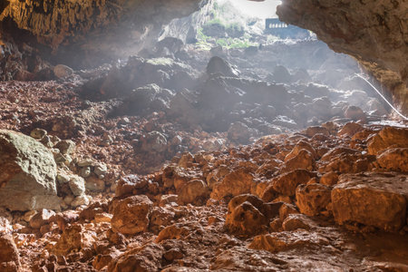 Deep inside view of cave of Chasm of Heaven in Silifke district.Mersin Turkey