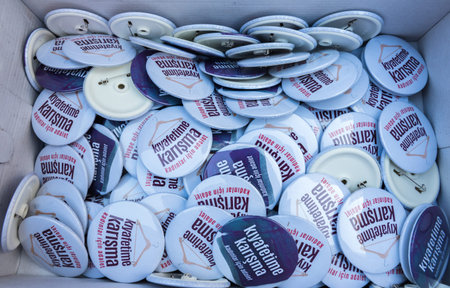 "Do not touch my clothes" rosettes for Women Protesters rally in kadikoy against interfering women clothes. TURKEY, ISTANBUL,29 JULY 2017のeditorial素材