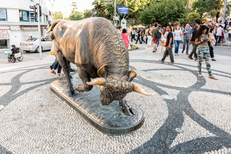 Bull statue at the Kadikoy square is symbol of Kadikoy and a popular meeting point. TURKEY, ISTANBUL,29 JULY 2017のeditorial素材