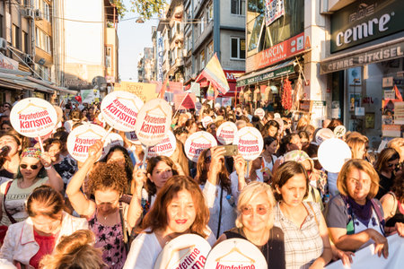 Women Protesters rally in kadikoy against interfering women clothes. Women carry"Do not touch my clothes" banners: TURKEY, ISTANBUL,29 JULY 2017のeditorial素材
