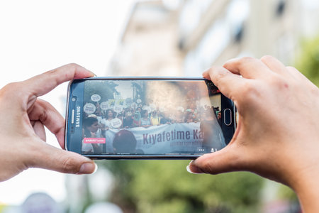 Women Protesters rally in kadikoy against interfering women clothes. Women carry"Do not touch my clothes" banners: TURKEY, ISTANBUL,29 JULY 2017のeditorial素材