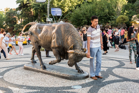 Bull statue at the Kadikoy square is symbol of Kadikoy and a popular meeting point. TURKEY, ISTANBUL,29 JULY 2017のeditorial素材