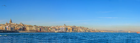 ?STANBUL, TURKEY - MARCH 5, 2017:Panoramic view of famous Galata tower with Bosphorus and Galata bridge on a sunny dayのeditorial素材