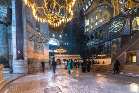 Turkey,March,11 2017 ,- People explore Hagia Sophia Greek Orthodox Christian patriarchal basilica or church later imperial mosque, and now museum in Istanbul.のeditorial素材
