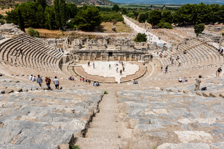 People visit Amphitheatre (Coliseum) at Ephesus historical ancient city, in Selcuk,Izmir,Turkey:20...
