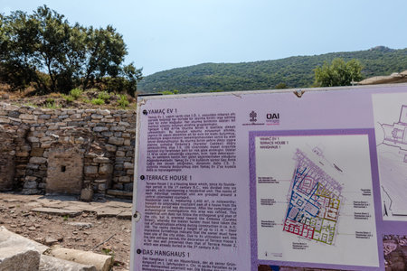 Information sign about ruins in Ephesus historical ancient city, in Selcuk,Izmir,Turkey:20 August 2017のeditorial素材