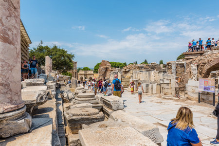 People visit ancient ruins at Ephesus historical ancient city, in Selcuk,Izmir,Turkey:20 August 2017