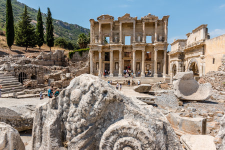 General view of Ancient Celsus Library at Ephesus historical ancient city, in Selcuk,Izmir,Turkey:20 August 2017のeditorial素材