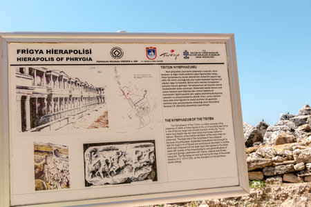 Sign at Hierapolis ancient city in Pamukkale, Turkey.のeditorial素材
