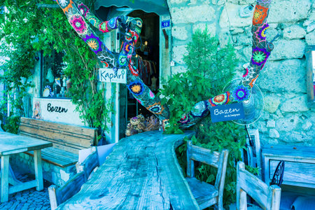 HDR Image-Street view of Alacati district of Cesme.Alacati  is a popular destination for traveling and vacation in Izmir,Turkey.26 August 2017.のeditorial素材